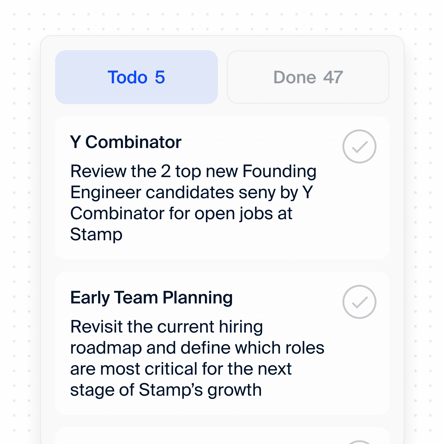 Summaries & Todos. Stamp automatically generates summaries for important emails and extracts todos so you never forget to follow up.